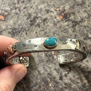 Jes MaHarry TRUE COURAGE Cuff Bracelet  Sterling Silver 14k & Rose Gold Engraved